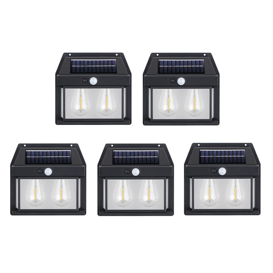 Set 5 Lămpi DUBLE cu Încărcare Solară, 3 Moduri Iluminare, Senzor de Mișcare, Rezistență la Ploaie (IP65), Mod Automat Noapte/Zi