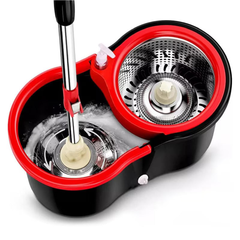 Set Mop Rotativ 360° cu Găleată Dublă de 8 Litri, Mâner Inox Telescopic, 5 Rezerve Microfibră Incluse