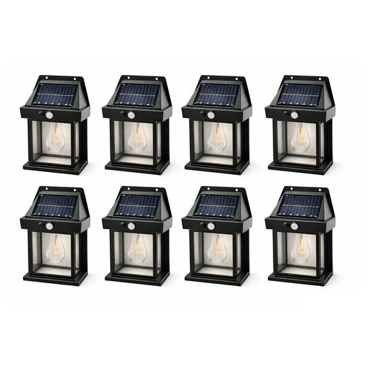 Set 8 Lămpi cu Încărcare Solară, 3 Moduri Iluminare, Senzor de Mișcare, Rezistență la Ploaie (IP65), Mod Automat Noapte/Zi