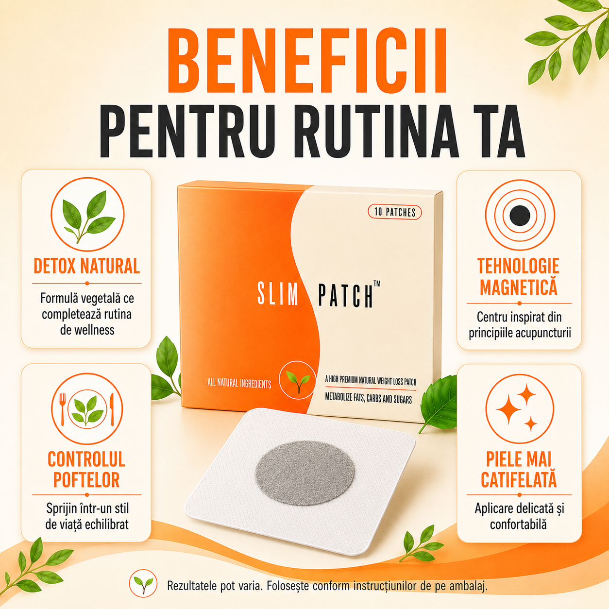Set 90 Plasturi Slim Patch, Cură Completă pentru 3 Luni, pentru Detoxifiere Naturală, Reduce Poftă de Mâncare, Eliminarea Toxinelor din Corp
