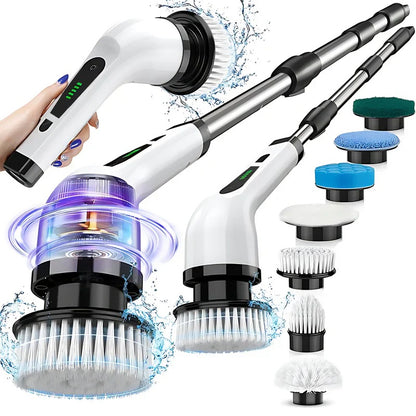 Perie Electrică Rotativă pentru Curățare 7-în-1, fără Fir, Mâner Reglabil și Detașabil, 2 Viteze, 9 Capete