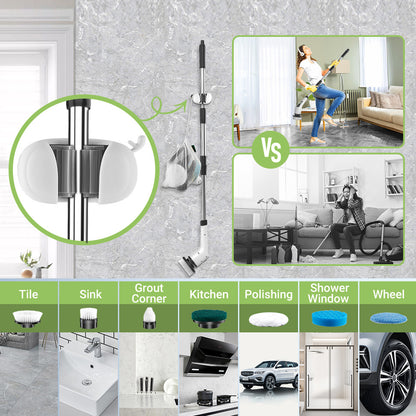 Perie Electrică Rotativă pentru Curățare 7-în-1, fără Fir, Mâner Reglabil și Detașabil, 2 Viteze, 9 Capete