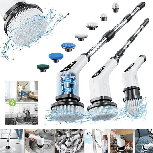 Perie Electrică Rotativă pentru Curățare 7-în-1, fără Fir, Mâner Reglabil și Detașabil, 2 Viteze, 9 Capete