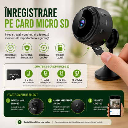 Set 3 Camere Mini, Rezoluție HD 1080P, Conectare WIFI, Vedere Nocturnă, Senzor de Mișcare, Aplicație Android/iOS