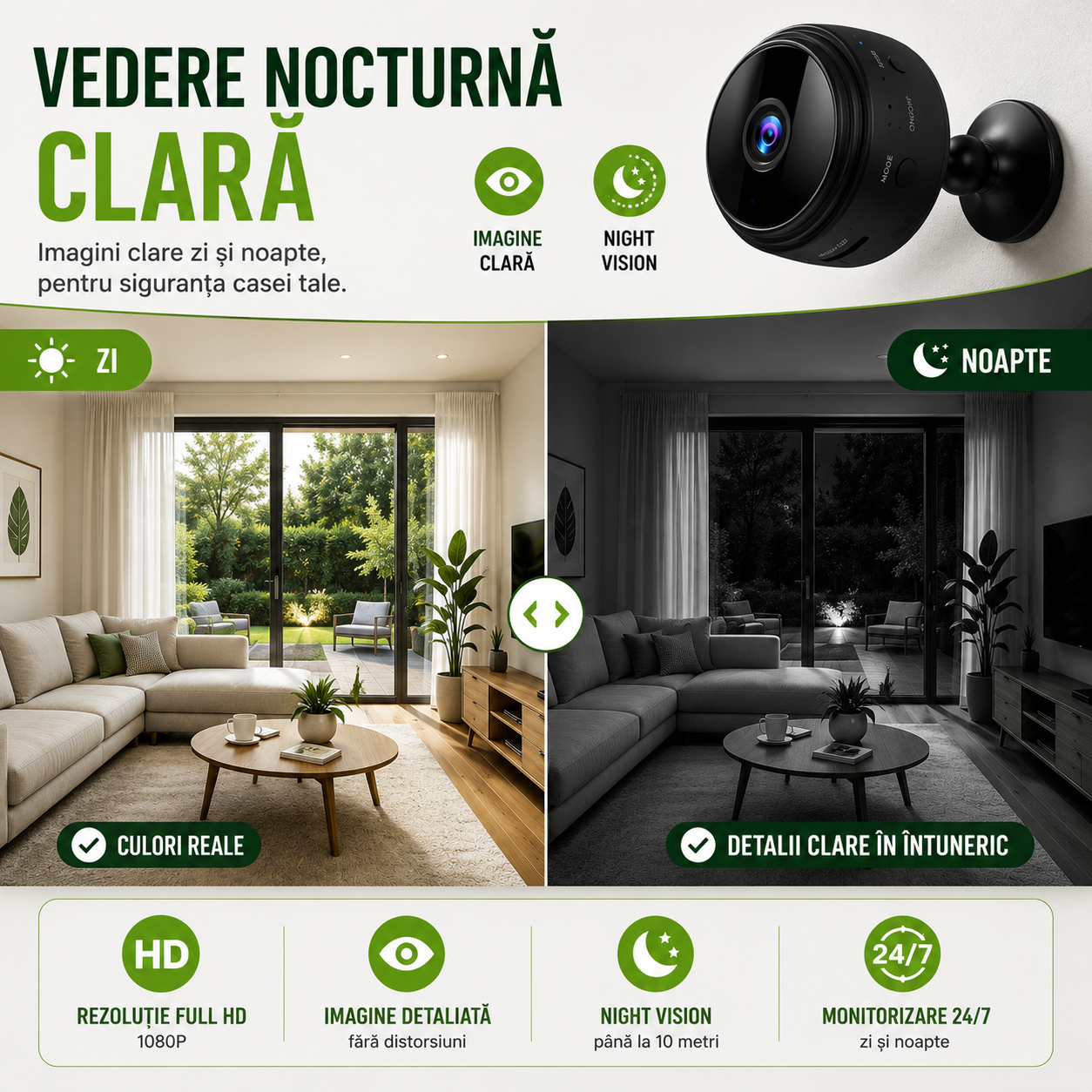 Set 3 Camere Mini, Rezoluție HD 1080P, Conectare WIFI, Vedere Nocturnă, Senzor de Mișcare, Aplicație Android/iOS