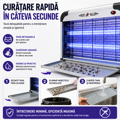 Aparat Profesional Anti-Tânțari (Muște, Insecte, Molii, etc), Lămpi UV si Plasă Electrică de Înaltă Tensiune, Foarte Silențios, cu Agățătoare, Putere 30W sau 40W