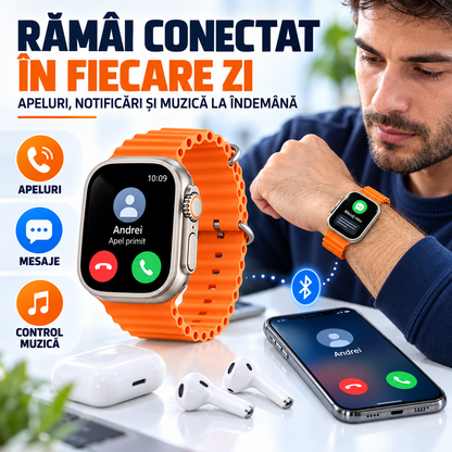 Super-Set SmartWatch ULTRA cu 7 Brățări Interschimbabile, Căști Bluetooth și Încărcător Wireless MagSafe