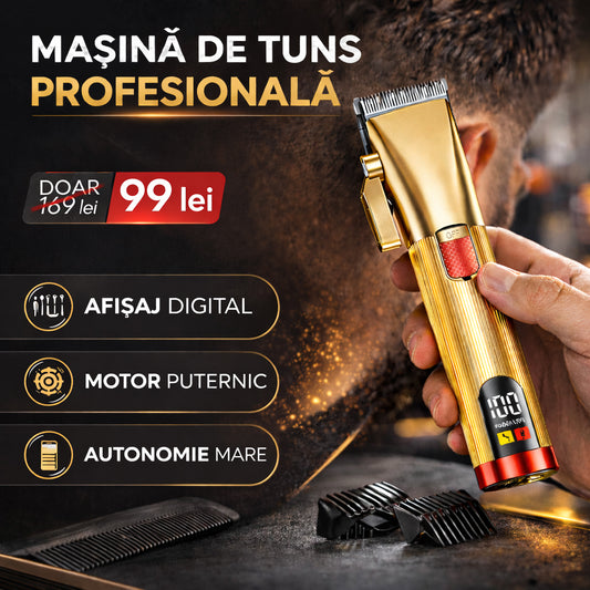Mașină de Tuns Profesională, Motor Puternic cu 2 Viteze, Acumulator Autonomie Mare, Afișaj Digital