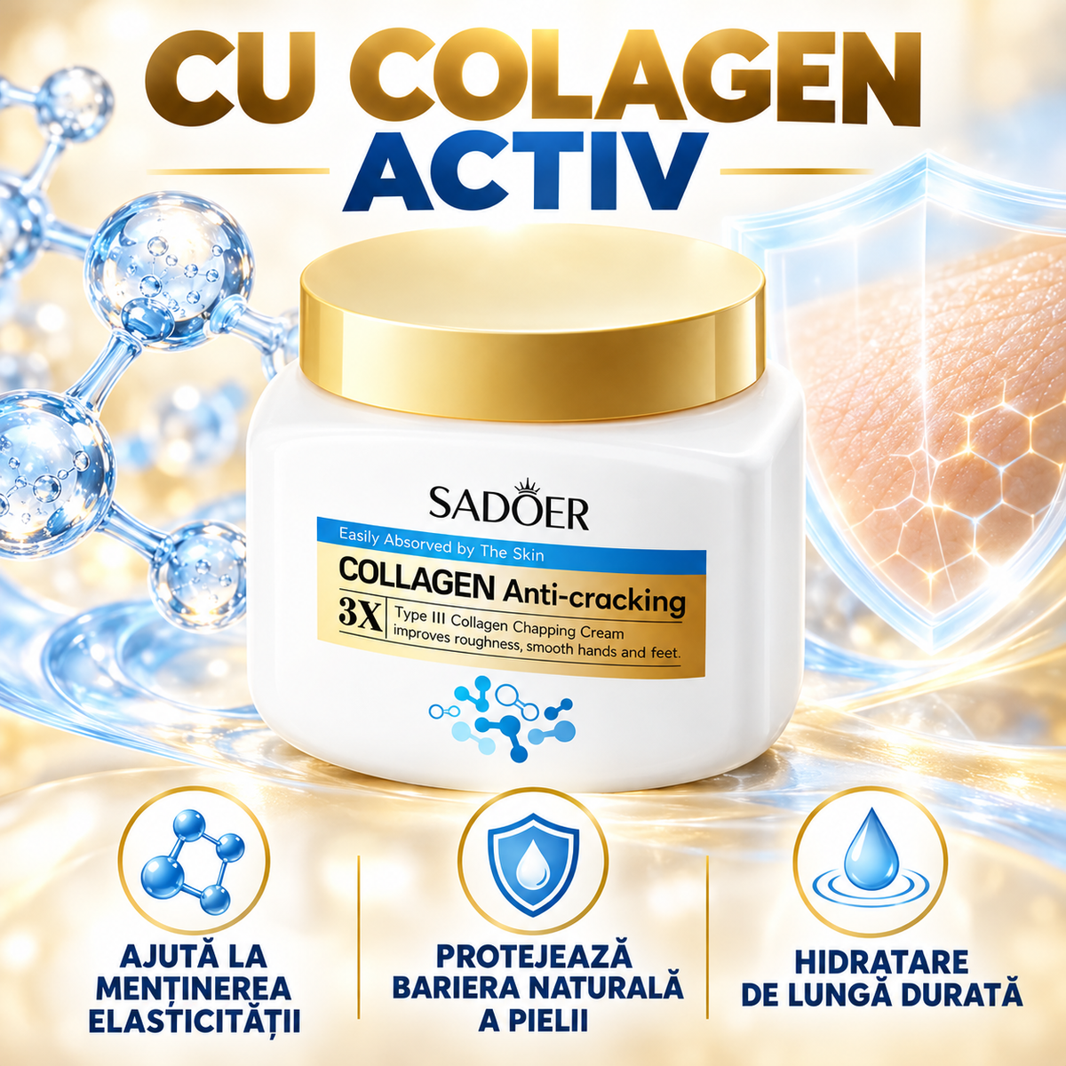 (1+1 GRATIS) Cremă Anti-Crăpături pentru Mâini și Picioare cu Colagen 3X, Hidratare Intensă și Regenerare, 2 x 300g