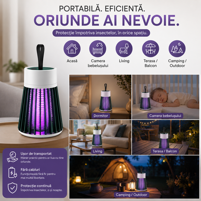 Set 3 x Lampă Anti-Țânțari cu Lumină UV si Plasă Electrică de Înaltă Tensiune, Portabilă, Silențioasă