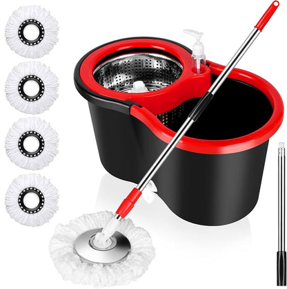 Set Mop Rotativ 360° cu Găleată Dublă de 8 Litri, Mâner Inox Telescopic, 5 Rezerve Microfibră Incluse