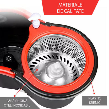Set Mop Rotativ 360° cu Găleată Dublă de 8 Litri, Mâner Inox Telescopic, 5 Rezerve Microfibră Incluse