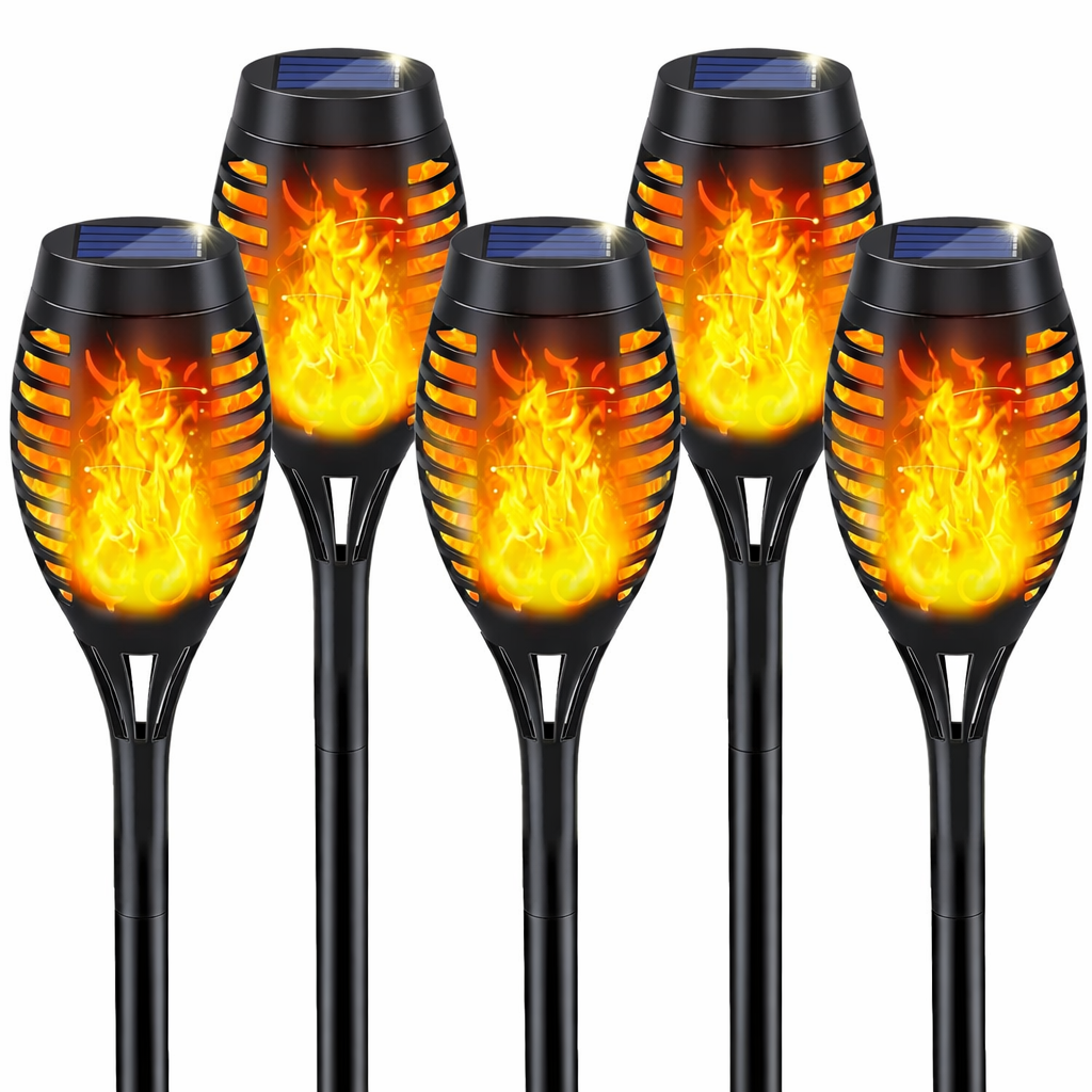 Set 8 Lămpi Solare pentru Grădină, cu Efect de Flacără (foarte Spectaculoase), Înălțime 51.5 cm, Rezistență la Ploaie (IP65), Mod Automat Noapte/Zi