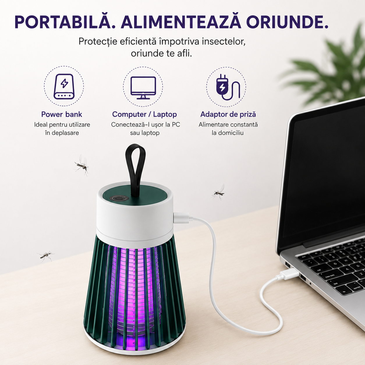 Set 3 x Lampă Anti-Țânțari cu Lumină UV si Plasă Electrică de Înaltă Tensiune, Portabilă, Silențioasă