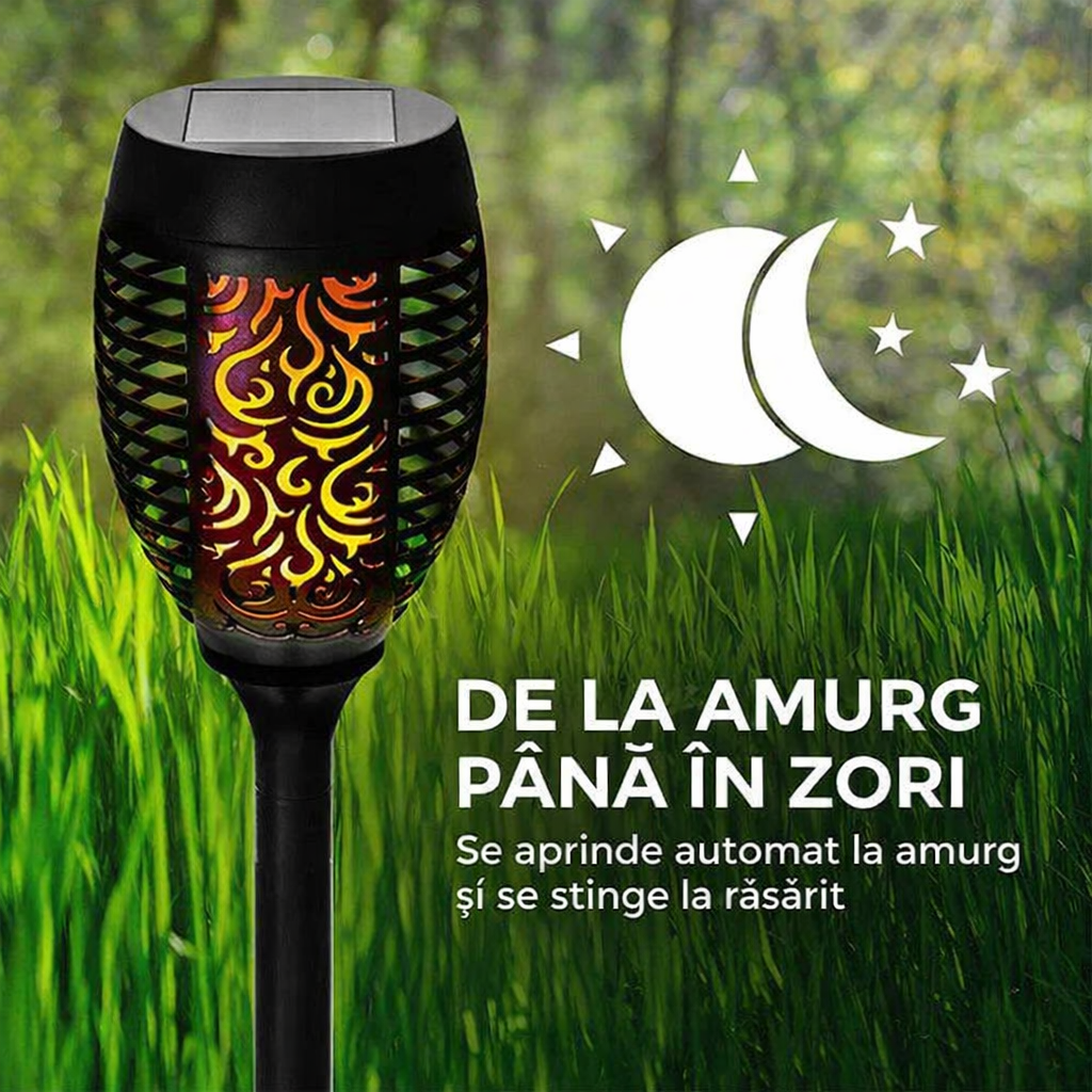 Set 8 Lămpi Solare pentru Grădină, cu Efect de Flacără (foarte Spectaculoase), Înălțime 51.5 cm, Rezistență la Ploaie (IP65), Mod Automat Noapte/Zi