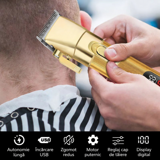 Mașină de Tuns Profesională, Motor Puternic cu 2 Viteze, Acumulator Autonomie Mare, Afișaj Digital