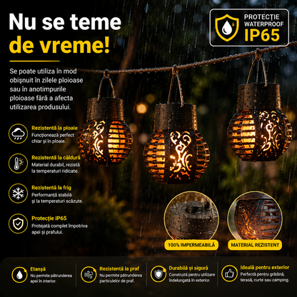 Lămpi Solare Suspendate (Grădină, Terasă, Copaci), cu Efect de Flacără, Rezistență la Ploaie (IP65), Mod Automat Noapte/Zi
