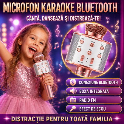 Pachetul Micului Artist cu 113 Piese: Microfon Wireless cu Boxă pentru Karaoke (Bluetooth si Radio) + Set 36 Markere Glitter cu Sclipici + Set 24 Markere cu 2 Capete și Gentuță + Set 12 Acuarele cu Pensulă + Set 50 Coli A4 pentru Desenat sau Decupat