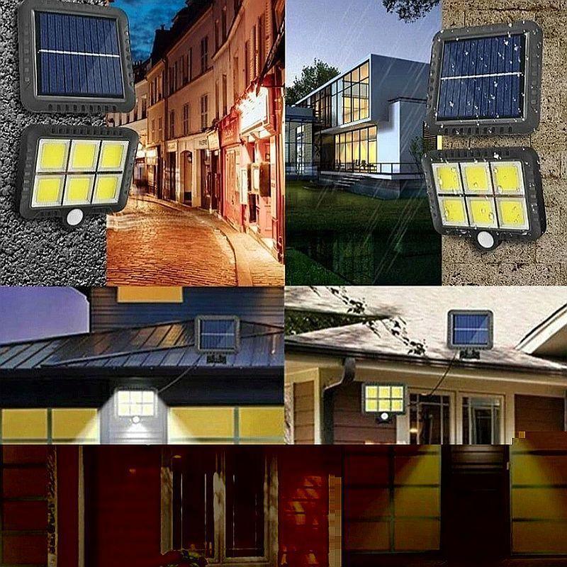 Set 4 Proiectoare LED cu Panou Solar, Senzor de Mișcare, Rezistență la Ploaie (IP65), Mod Automat Noapte/Zi