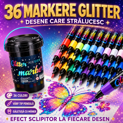 Pachetul Micului Artist cu 113 Piese: Microfon Wireless cu Boxă pentru Karaoke (Bluetooth si Radio) + Set 36 Markere Glitter cu Sclipici + Set 24 Markere cu 2 Capete și Gentuță + Set 12 Acuarele cu Pensulă + Set 50 Coli A4 pentru Desenat sau Decupat