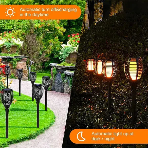 Set 8 Lămpi Solare pentru Grădină, cu Efect de Flacără (foarte Spectaculoase), Înălțime 51.5 cm, Rezistență la Ploaie (IP65), Mod Automat Noapte/Zi
