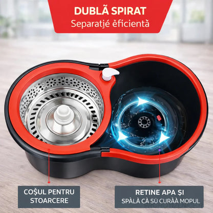 Set Mop Rotativ 360° cu Găleată Dublă de 8 Litri, Mâner Inox Telescopic, 5 Rezerve Microfibră Incluse