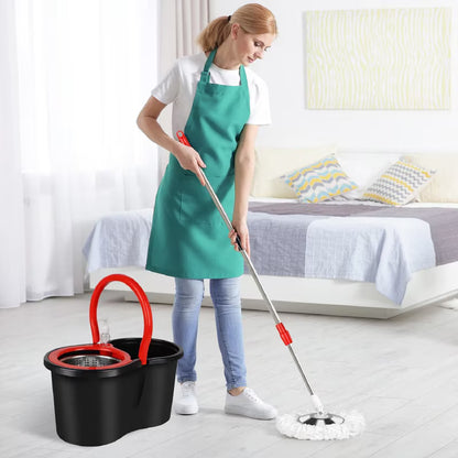 Set Mop Rotativ 360° cu Găleată Dublă de 8 Litri, Mâner Inox Telescopic, 5 Rezerve Microfibră Incluse
