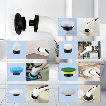 Perie Electrică Rotativă pentru Curățare 7-în-1, fără Fir, Mâner Reglabil și Detașabil, 2 Viteze, 9 Capete