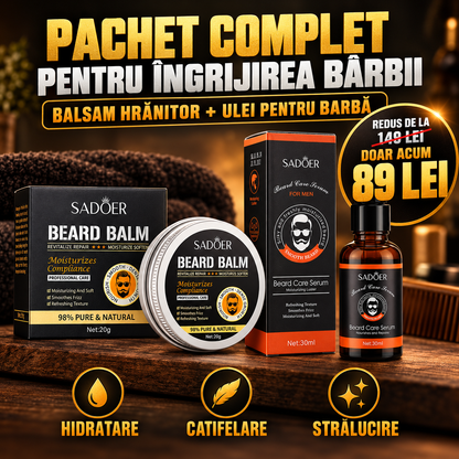 Pachet Îngrijire Barbă (Ulei 30ml + Balsam 20g) cu Extracte Naturale de Plante, pentru Hidratare și Fortifiere