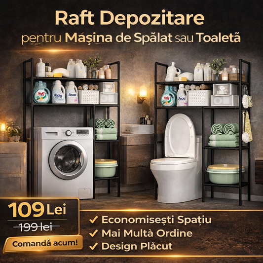 Raft Depozitare pentru Mașina de Spălat sau Toaletă, cu 5 Niveluri, Foarte Solid și Încăpător, Dimensiuni 138x106x25cm