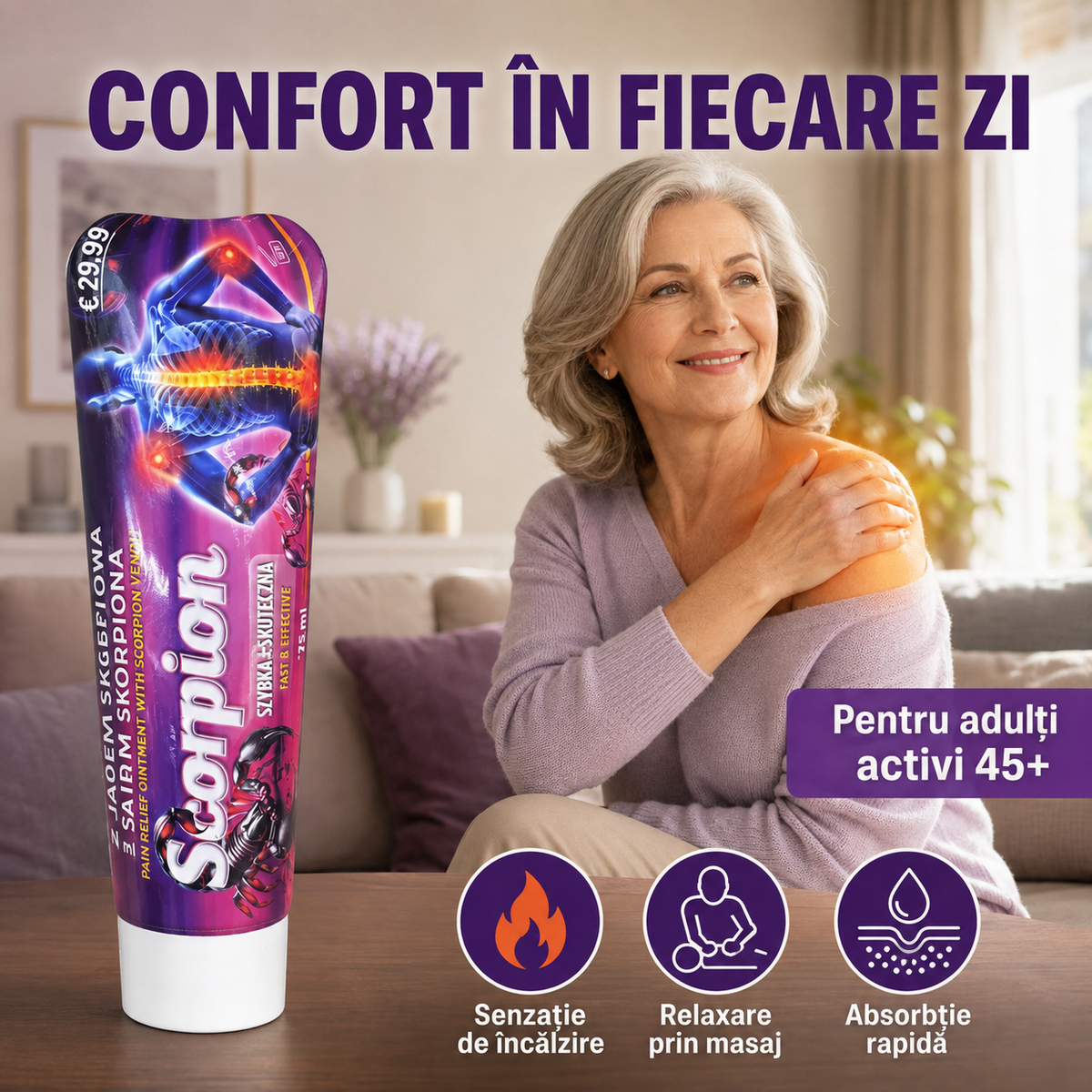 1+1 Gratis | Cremă cu extract de venin de scorpion, pentru dureri musculare și articulare, cu efect încășzitor și relaxant, 125ml