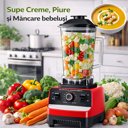 Blender Multifuncțional Profesional cu 2 Cupe, Motor foarte Puternic (4500W), 15 Trepte de Viteză, 4 Lame din Inox 3D