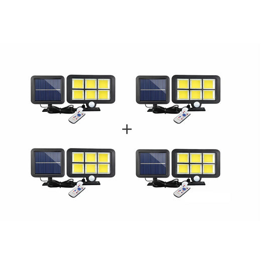 Set 4 Proiectoare LED cu Panou Solar, Senzor de Mișcare, Rezistență la Ploaie (IP65), Mod Automat Noapte/Zi