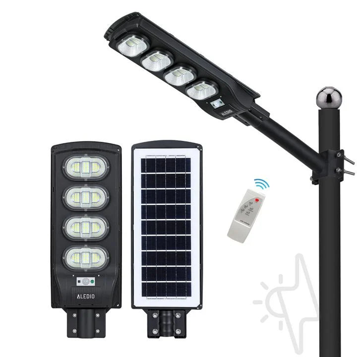 Lampă LED Stradală cu Panou Solar, Acumulator Intern, Senzor de Mișcare, Telecomandă, Sistem Prindere Inclus