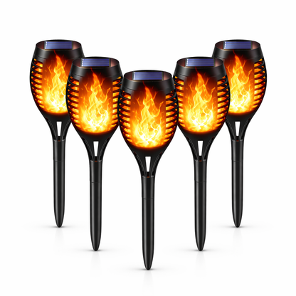 Set 8 Lămpi Solare pentru Grădină, cu Efect de Flacără (foarte Spectaculoase), Înălțime 51.5 cm, Rezistență la Ploaie (IP65), Mod Automat Noapte/Zi