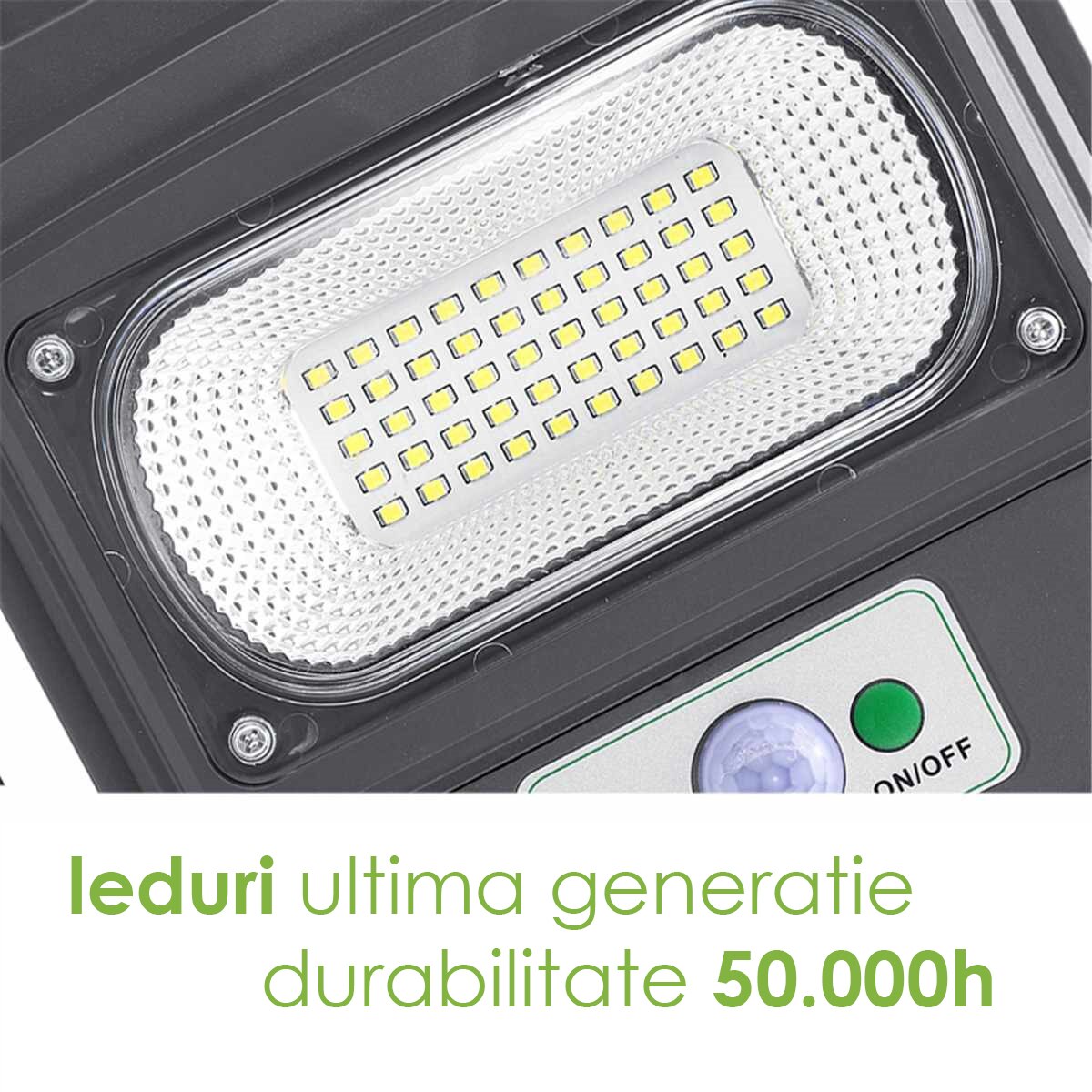 Lampă LED Stradală cu Panou Solar, Acumulator Intern, Senzor de Mișcare, Telecomandă, Sistem Prindere Inclus