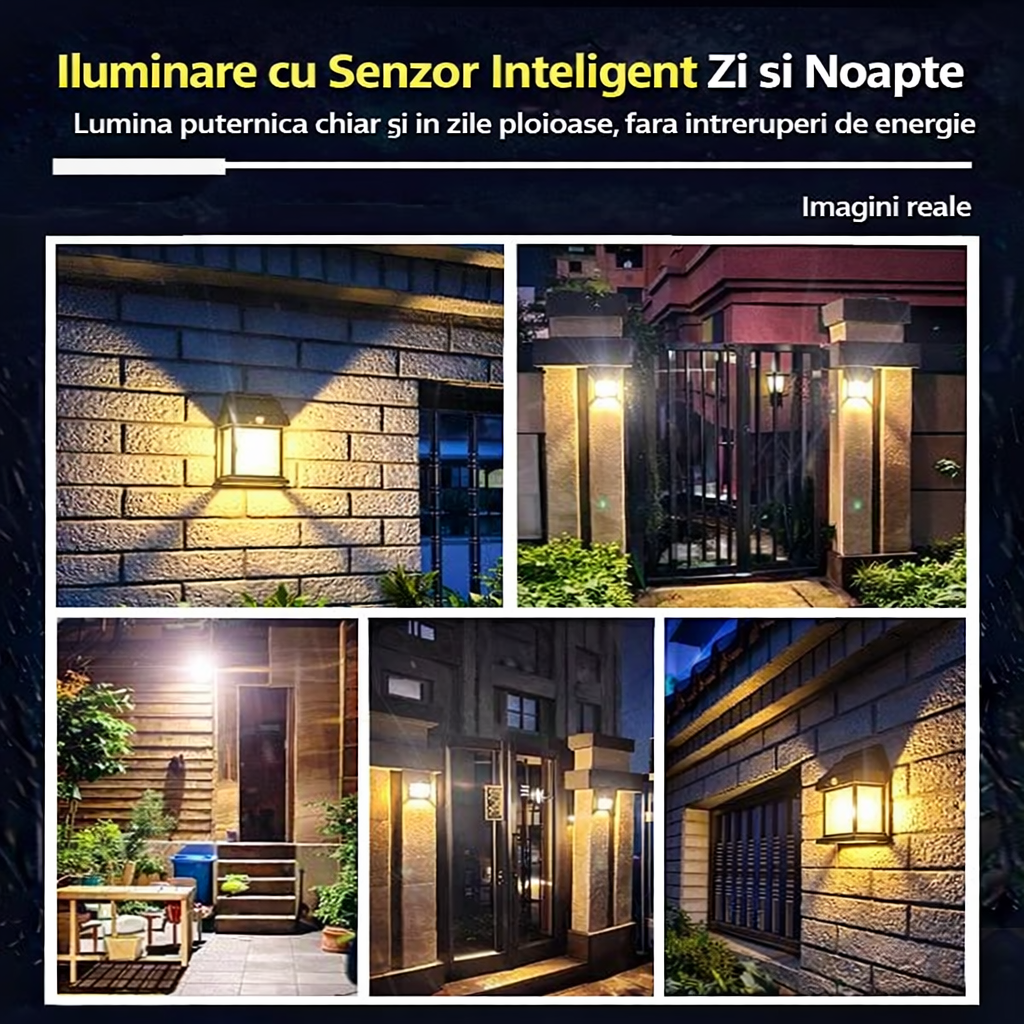 Set 8 Lămpi cu Încărcare Solară, 3 Moduri Iluminare, Senzor de Mișcare, Rezistență la Ploaie (IP65), Mod Automat Noapte/Zi