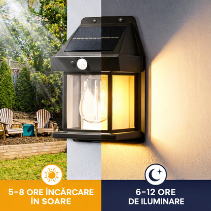 Set 8 Lămpi cu Încărcare Solară, 3 Moduri Iluminare, Senzor de Mișcare, Rezistență la Ploaie (IP65), Mod Automat Noapte/Zi