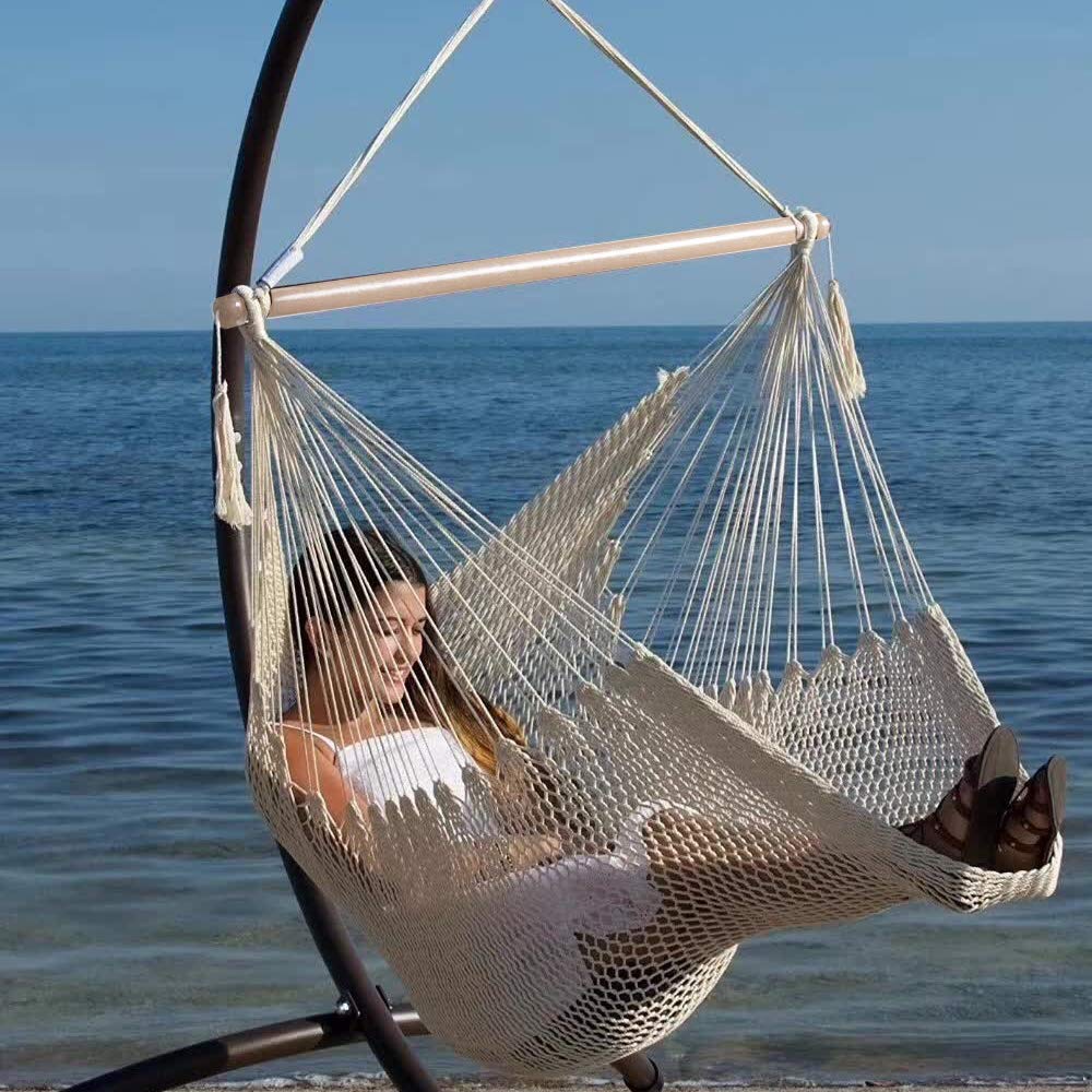 Leagăn Suspendabil tip Hamac cu Scaun foarte Confortabil, Dimensiune 100x120cm, foarte Rezistent (120Kg), din Bumbac și Țesătură Macrame