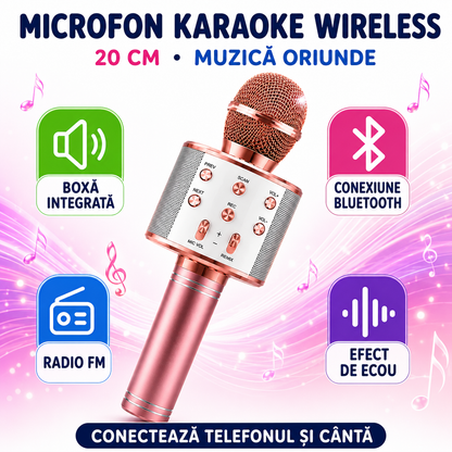 Set K-POP: Set 3 Păpuși K-Pop Demon Hunters 28cm, cu Muzică și Lumini, Accesorii și Cutie Cadou + Microfon Wireless cu Boxă pentru Karaoke (Bluetooth si Radio)