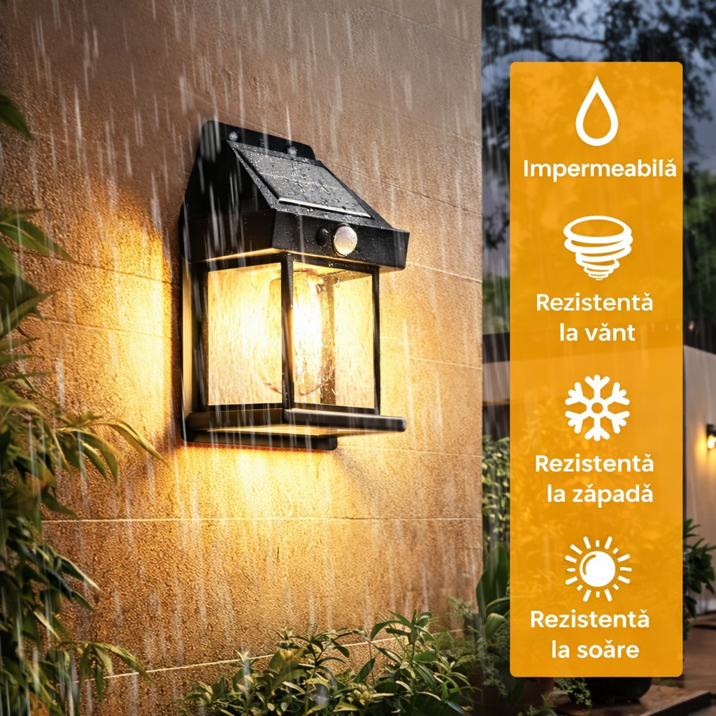 Set 8 Lămpi cu Încărcare Solară, 3 Moduri Iluminare, Senzor de Mișcare, Rezistență la Ploaie (IP65), Mod Automat Noapte/Zi