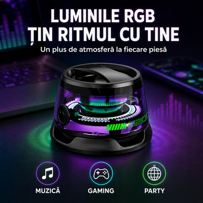 1+1 Gratis | Boxă Portabilă Bluetooth, Prindere Magnetică, Funcție Suport Telefon, Joc de Lumini, Sunet Clar și Puternic (5W), Bass Bun, Rezistentă la Apă, Autonomie Mare (6-8 ore)