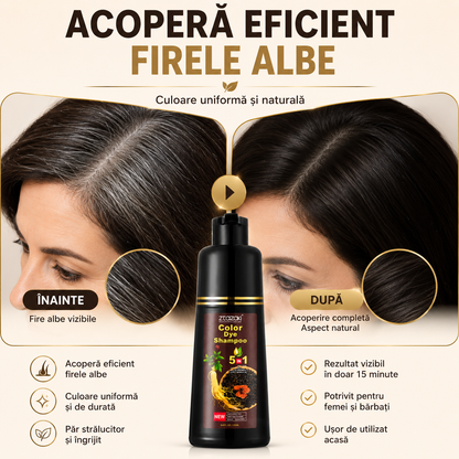 Șampon Nuanțator 5-în-1, cu Plante Naturale, Colorează, Îngrijește și Hrănește Părul, Acoperă Efiecient Firele Albe, ideal pentru Femei și Bărbați, 250ml