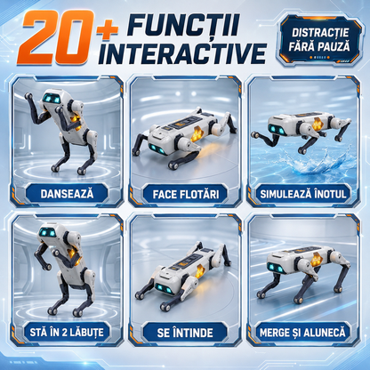 Robot Câine Inteligent, Programabil, Control prin Telecomandă, Aplicație sau Comenzi Vocale, 20+ Funcții Interactive (Muzică, Dans, Lumini LED, Imită Înotul, Stă în 2 Labe, etc.)