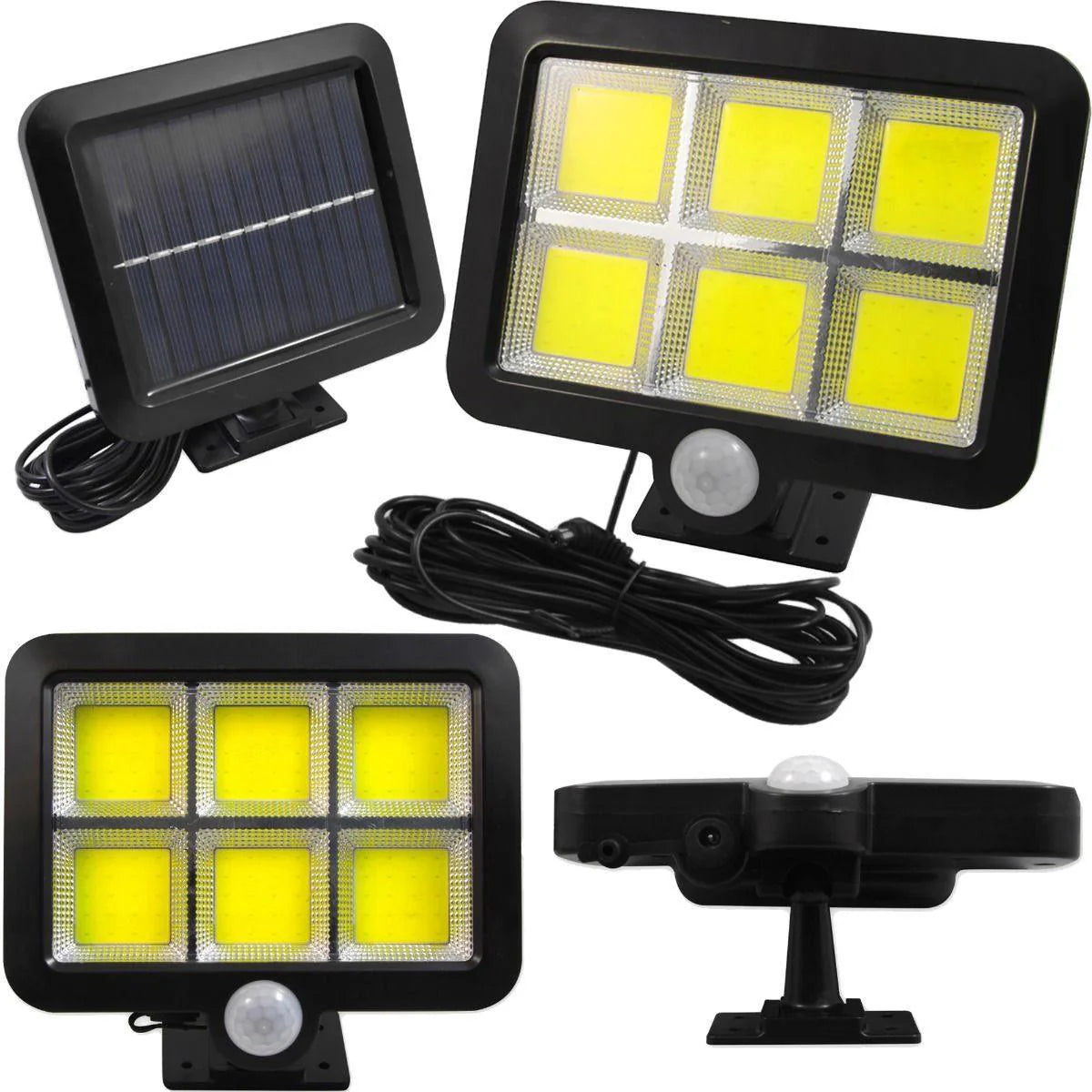 Set 4 Proiectoare LED cu Panou Solar, Senzor de Mișcare, Rezistență la Ploaie (IP65), Mod Automat Noapte/Zi