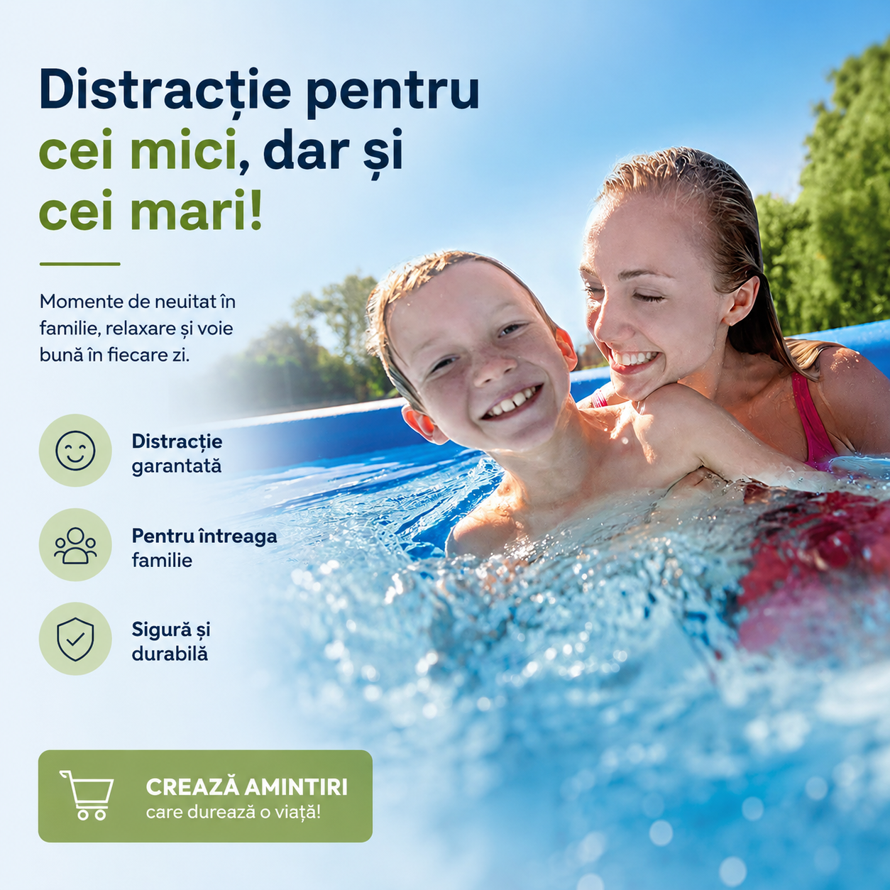 Piscină Gonflabilă, Dimensiune 244x61cm, Capacitate 2000 Litri, foarte Spațioasă, Rezistentă, Kit Reparații Inclus