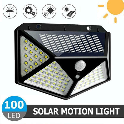 Lămpi Solare cu 100 LED-uri, 3 Moduri Iluminare, Senzor de Mișcare, Rezistență la Ploaie (IP65), Mod Automat Noapte, Unghi Mare de Iluminare 270 Grade