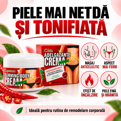 Cremă Remodelare Corporală, Ajută la SLĂBIRE, ANTI-CELULITĂ și TONIFIERE, cu Ardei Iute, L-Carnitina și Extracte de Alge Marine și Cacao, 230ml