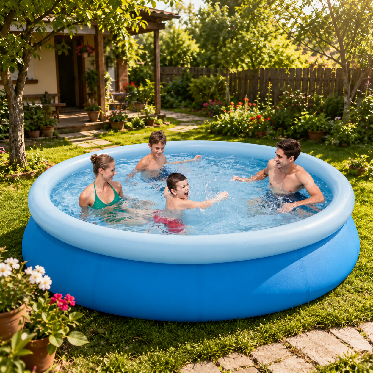 Piscină Gonflabilă, Dimensiune 244x61cm, Capacitate 2000 Litri, foarte Spațioasă, Rezistentă, Kit Reparații Inclus