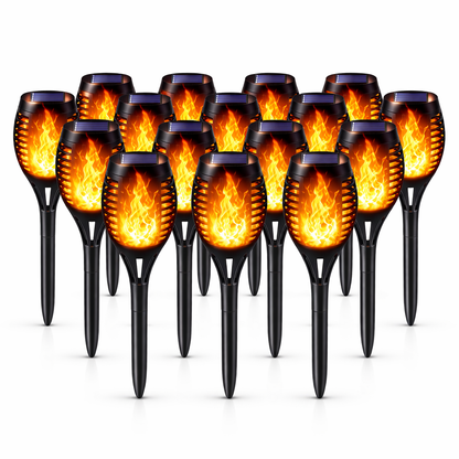 Set 8 Lămpi Solare pentru Grădină, cu Efect de Flacără (foarte Spectaculoase), Înălțime 51.5 cm, Rezistență la Ploaie (IP65), Mod Automat Noapte/Zi